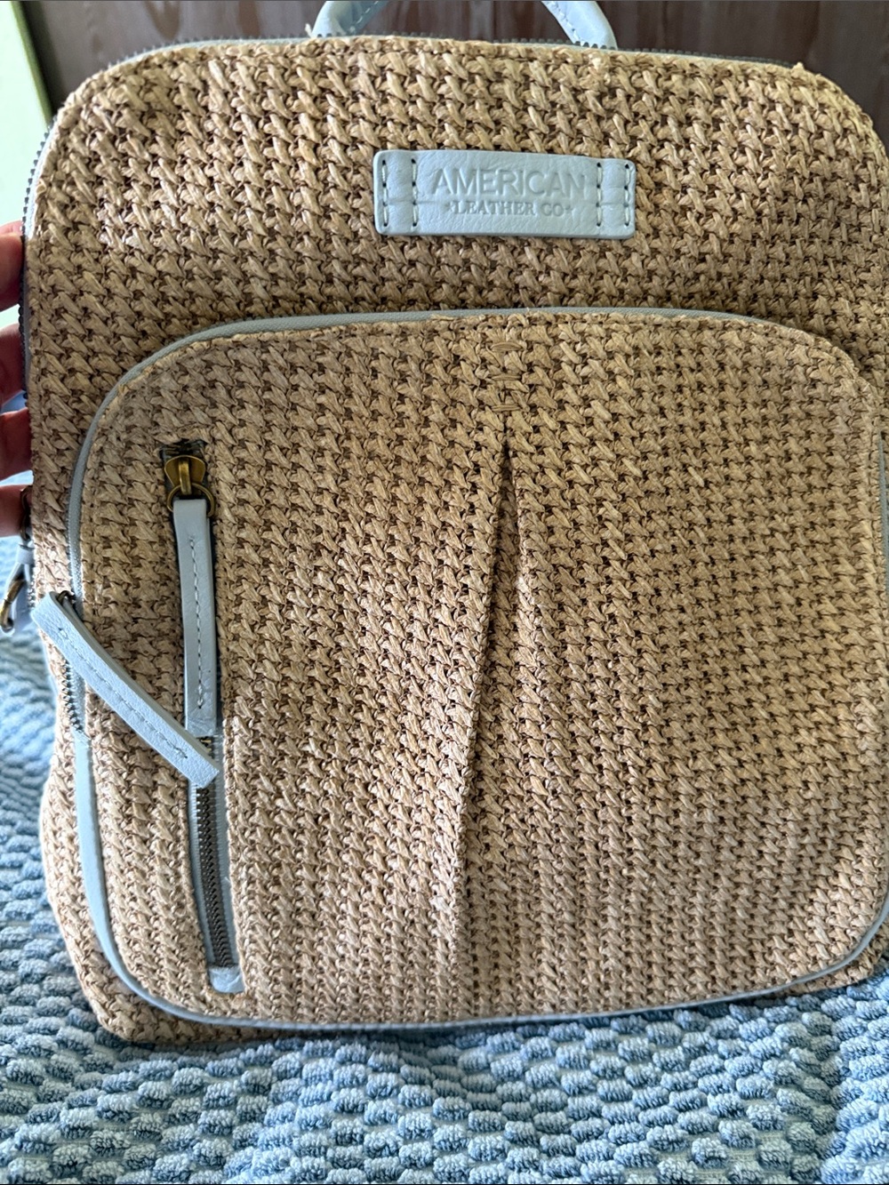 American Leather Co. Beige Woven Backpack with White Trim